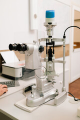 Slit lamp to diagnose the eyes and cornea. Slit lamp for ophthalmologist for examination eye and cornea of patient.