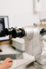 Slit lamp to diagnose the eyes and cornea. Slit lamp for ophthalmologist for examination eye and cornea of patient.