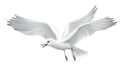 Obraz premium Soaring White Bird in Flight with Detailed Feathers and Open Wings Perfect for Nature Wildlif