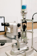 Slit lamp to diagnose the eyes and cornea. Slit lamp for ophthalmologist for examination eye and...