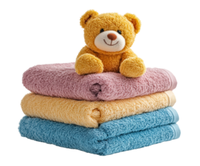 Cute on colorful towels product isolated on transparent background