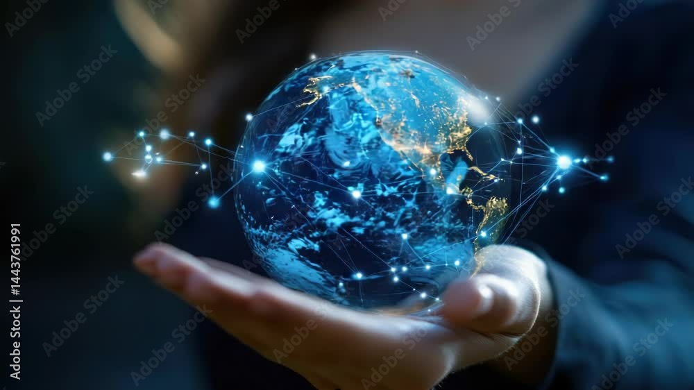 Poster A person holding a globe, representing global connection and unity