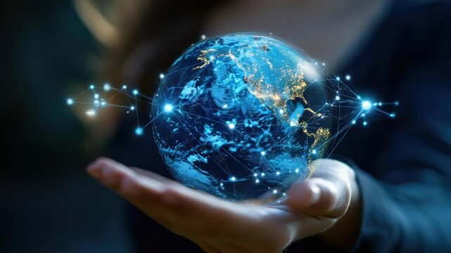 A person holding a globe, representing global connection and unity