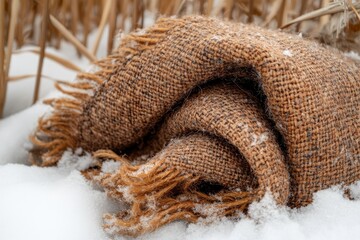 Obraz premium At the threshold of winter, a tranquil natural landscape showcases an elegant contrast between snow and golden grass