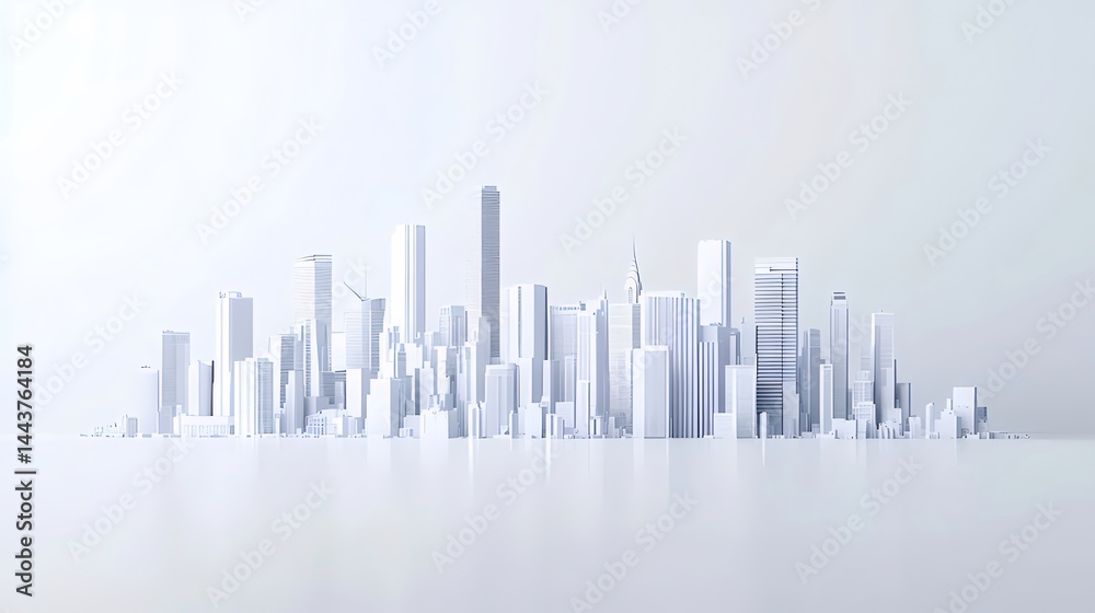 Poster 白い背景にミニマルな都市の3dモデル 抽象的な都市景観の建設シーンを表現