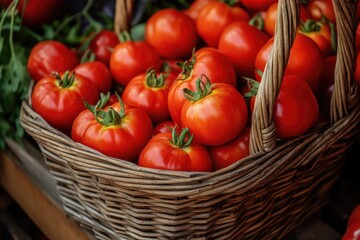 Tomatoes in basket. AI generated illustration.