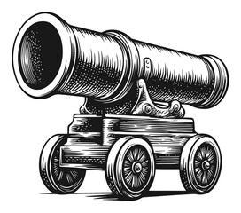 Vintage Hand-Drawn Engraving of a Classic Cannon Illustration