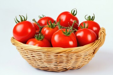Tomatoes in basket. AI generated illustration.