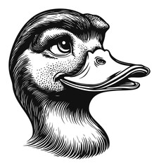 Detailed Hand-Drawn Engraving of a Stylized Duck Illustration