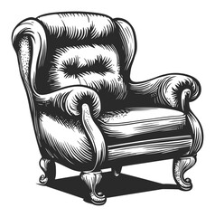 Hand-Drawn Vintage Engraving of a Classic Armchair Design
