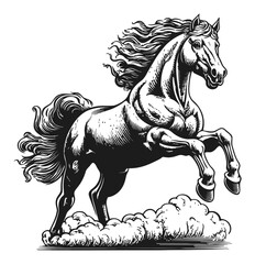 Exquisite Hand-Drawn Engraving of a Majestic Galloping Horse