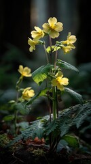 Forest floor wildflowers in soft light