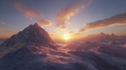 Obraz premium Majestic winter mountain landscape at sunset golden hour scenic view sky ice ray snow cold wild rock