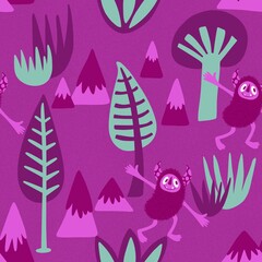 Winter monsters seamless Christmas yeti pattern for wrapping paper and fabrics