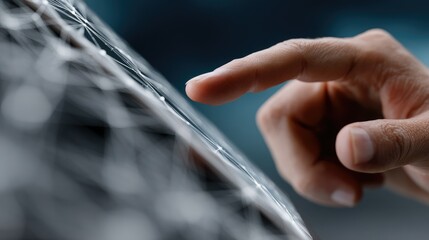 Human finger interacts with a digital interface