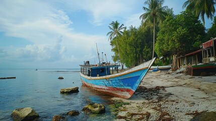 Fototapeta premium Fishing boat on tropical beach