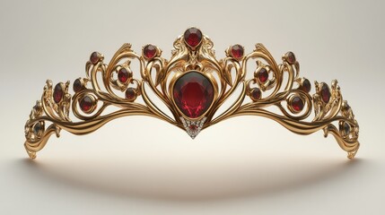 Ornate gold tiara with ruby accents