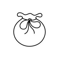 A simple bag design featuring a rounded shape with a tied ribbon at the top. This minimalist style can be used for various creative projects or illustrations