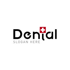 The design showcases a modern dental logo with bold text featuring a Swiss cross, symbolizing excellence and trust in dental healthcare. Ideal for dental clinics or services