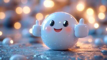 Cheerful, round character gives thumbs up.  A cute, 3D,  positive emoticon