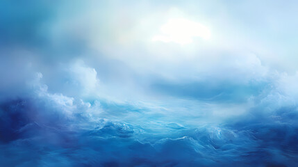 Naklejka premium a surreal ocean bottom background with floating blue mist-like fog. [Surreal Oceans] | Ethereal Pools | ghost basins. Illustration