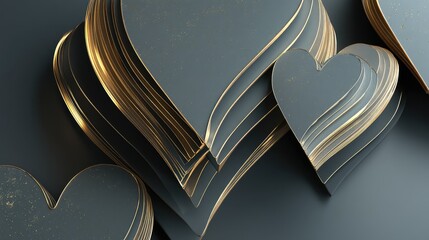 Stacked, layered hearts in dark gray and gold