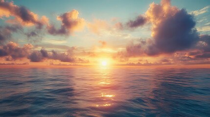 Fototapeta premium Serene ocean sunset with vibrant colorful cloudscape peaceful tranquil golden hour dramatic sky sea