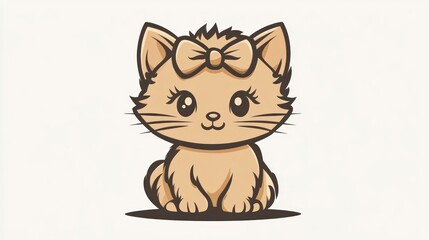 Obraz premium Adorable Cartoon Kitten with Bow Sitting Pretty for Your Design Needs