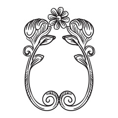 Engraved swirl baroque floral element and frame vector illustration