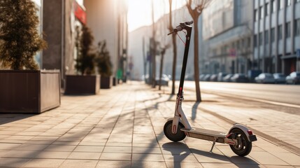 Electric Scooter on Empty Sidewalk