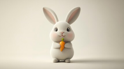 Obraz premium Adorable Cartoon Bunny Holding a Carrot Cute Animal Illustration for Kids Soft Background Hi