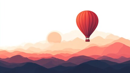 Fototapeta premium Hot Air Balloon Adventure Over Layered Mountains at Sunset