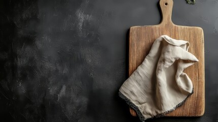 Black backdrop with cloth, napkin, board.