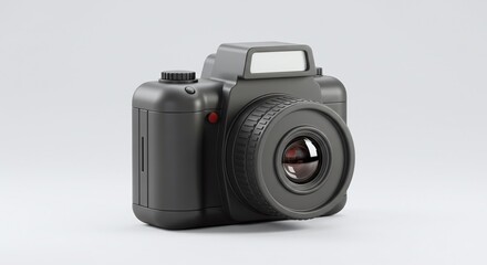Modern Black Camera on White Background