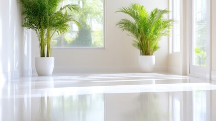 Bright, airy interior with lush plants