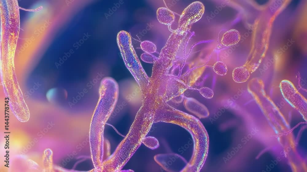 Poster a microscopic view of clusters of purple and yellow cells