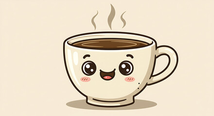 Obraz premium Cute cartoon coffee cup with happy face and steam great for breakfast and beverage themed designs