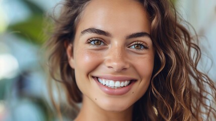 Smiling woman with perfectly straight white teeth