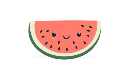A cheerful slice of watermelon with a cute face perfect for summer designs and food illustrati
