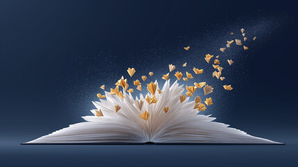Open book with magic light.Al generated art illustration.