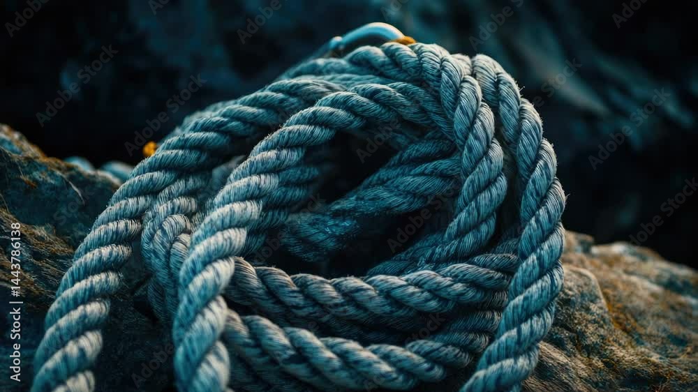Poster close-up shot of a rope wrapped around a rock surface