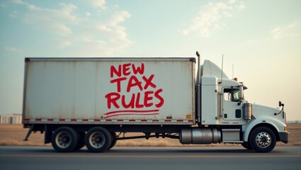 Rugged semitruck with new tax rules inscription