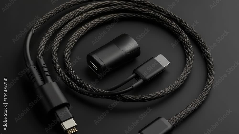 Poster a detailed shot of a cable plugged into a device, great for tech-related concepts