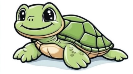 Fototapeta premium A cheerful cartoon turtle with big eyes and a friendly smile perfect for childrens content e