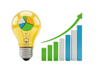 Business growth chart with lightbulb idea and success arrow concept