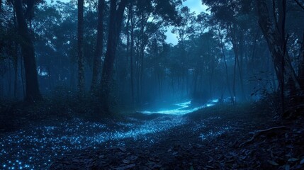 Fototapeta premium Mystical forest path at night