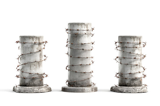 Concrete Pillars Wrapped in Barbed Wire Threatening Imprisonment