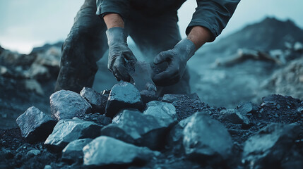 Miner Handling Coal in a Dusty Environment