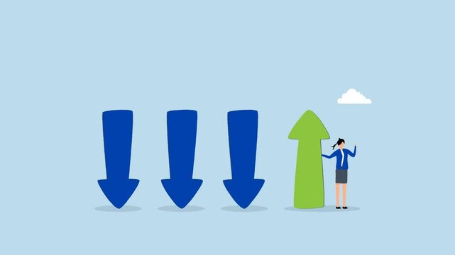 Change management, 4k animation of businesswoman change arrow direction for good.