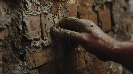 Hand Applying Mortar to Brick Wall